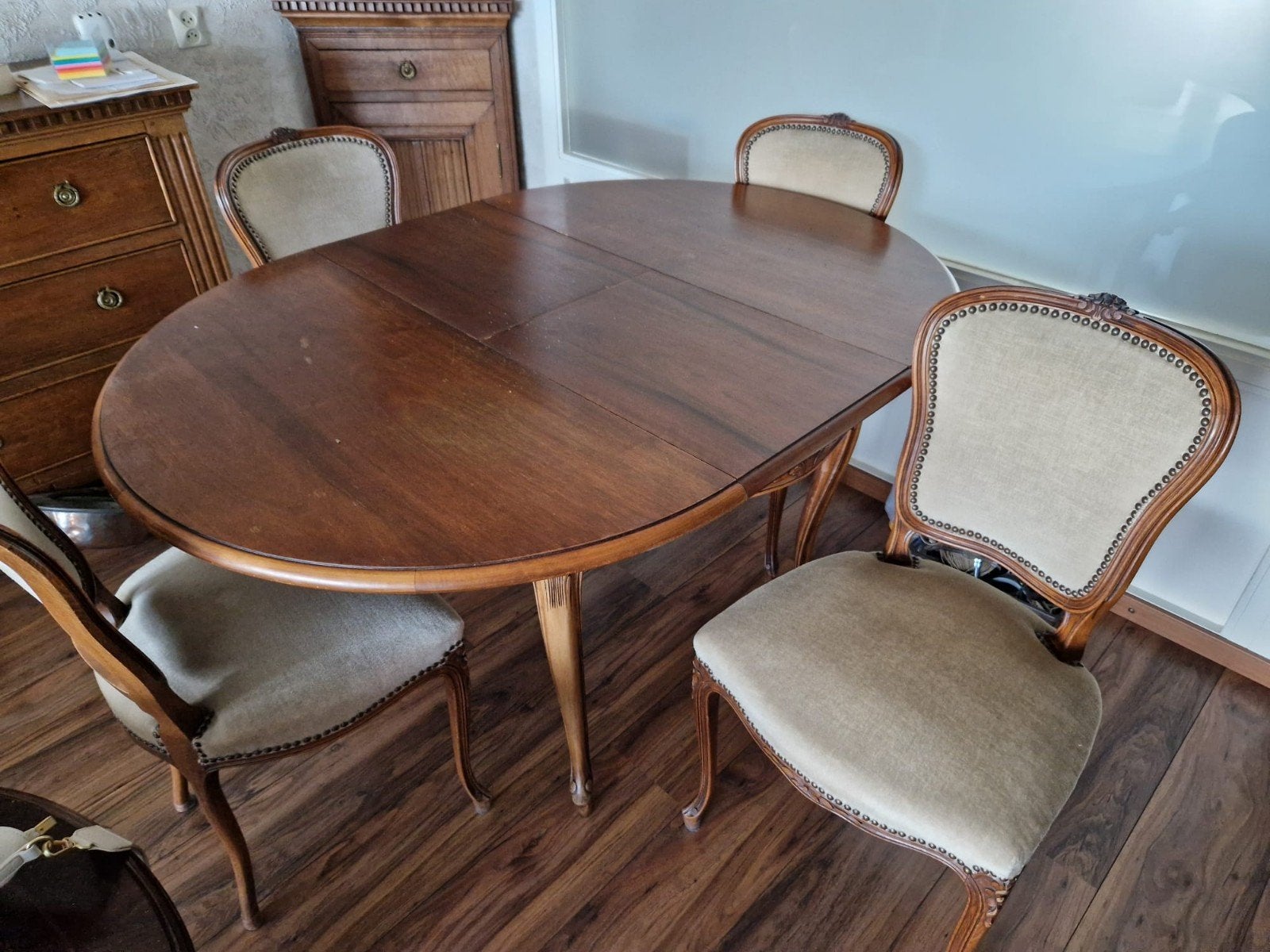 Vintage Barok Eethoek - Uittrekbare Tafel met 4 Stoelen, Ophalen