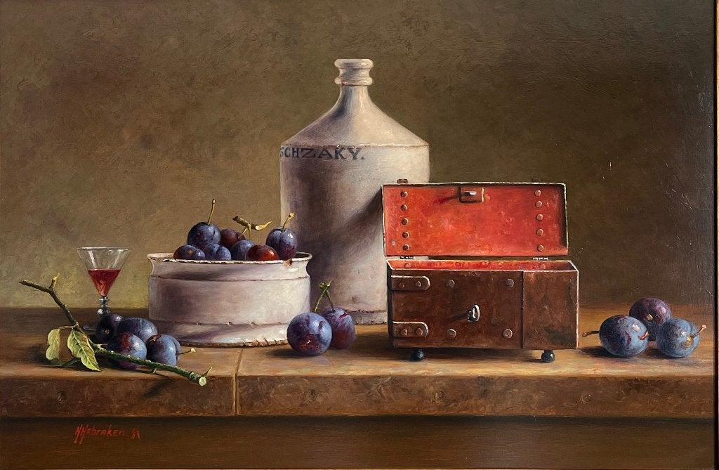 Groot schilderij stilleven Hans Habraken., Ophalen, Paneel, Realistisch, Stilleven