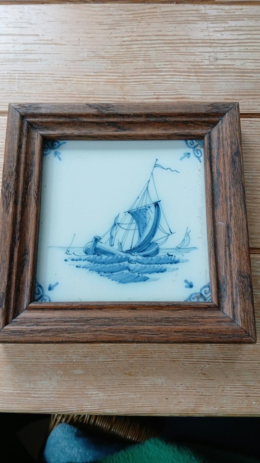 Oudhollandse Makkum Tegel met Zeilschip in Houten Lijst, Ophalen of Verzenden