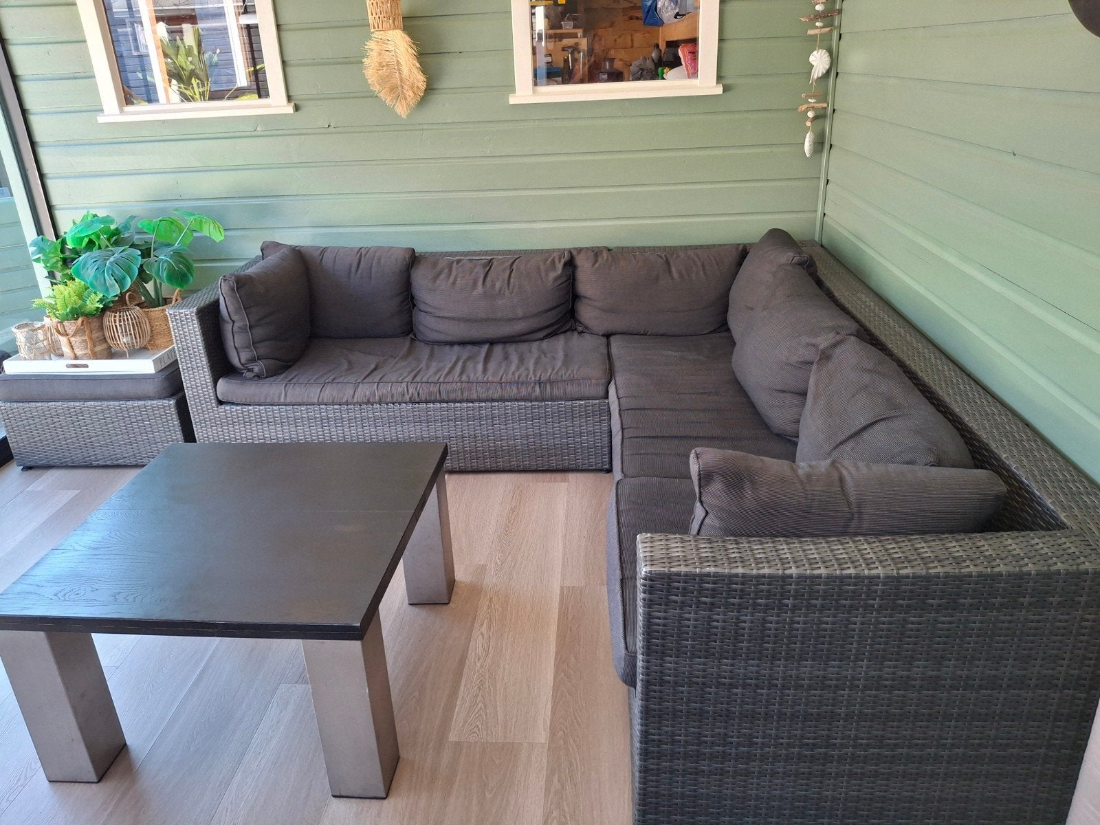 wicker loungeset inclusief stoel, tafel en hocker, Ophalen, Gebruikt, Loungeset, Wicker