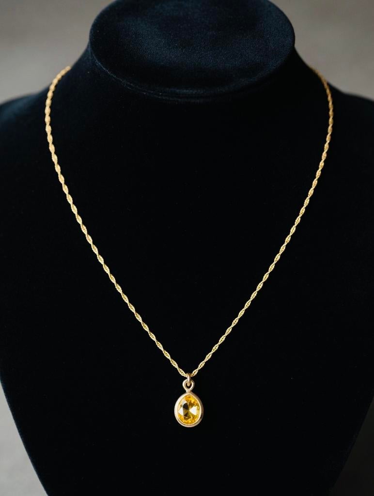18K Gouden Ketting met Saffier Kristal - Nieuw, Sieraden, Tassen en Uiterlijk, Kettingen, Ophalen of Verzenden, Zo goed als nieuw