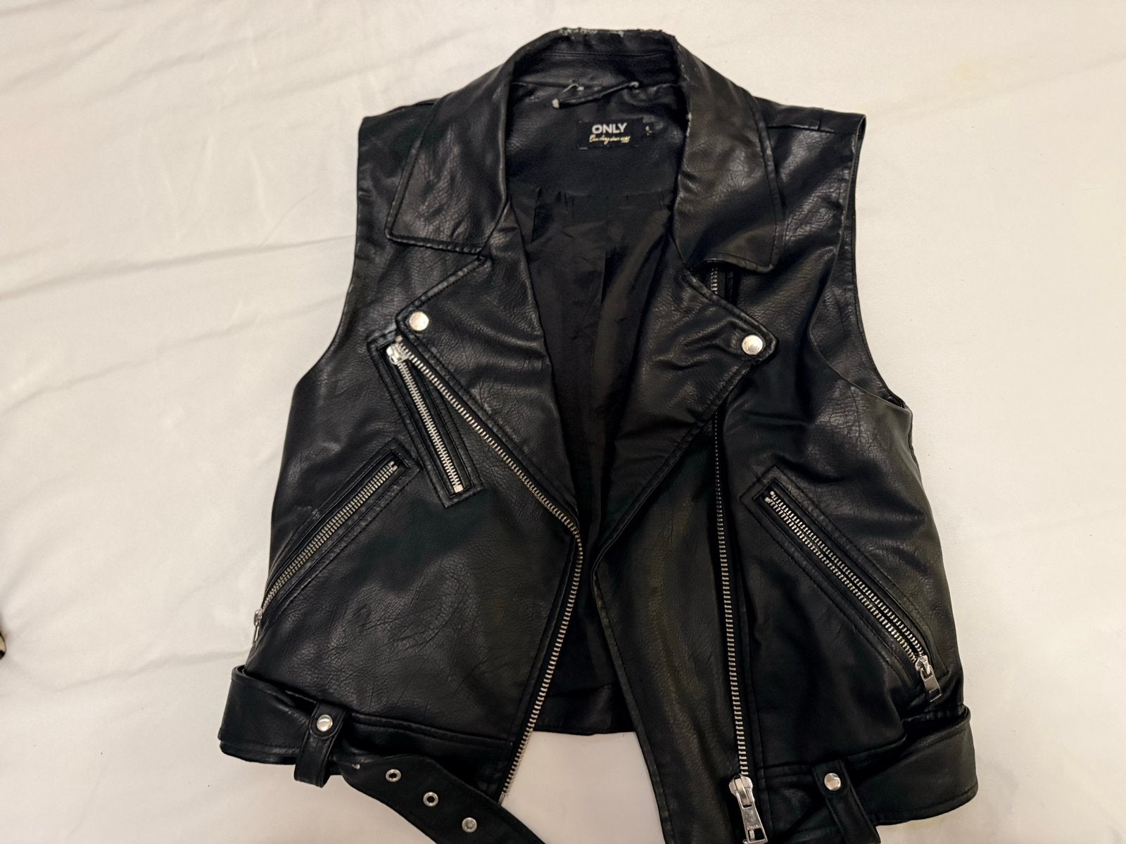 ONLY Zwart Leren Gilet - Maat S, Ophalen, Gedragen, Maat 36 (S), Zwart
