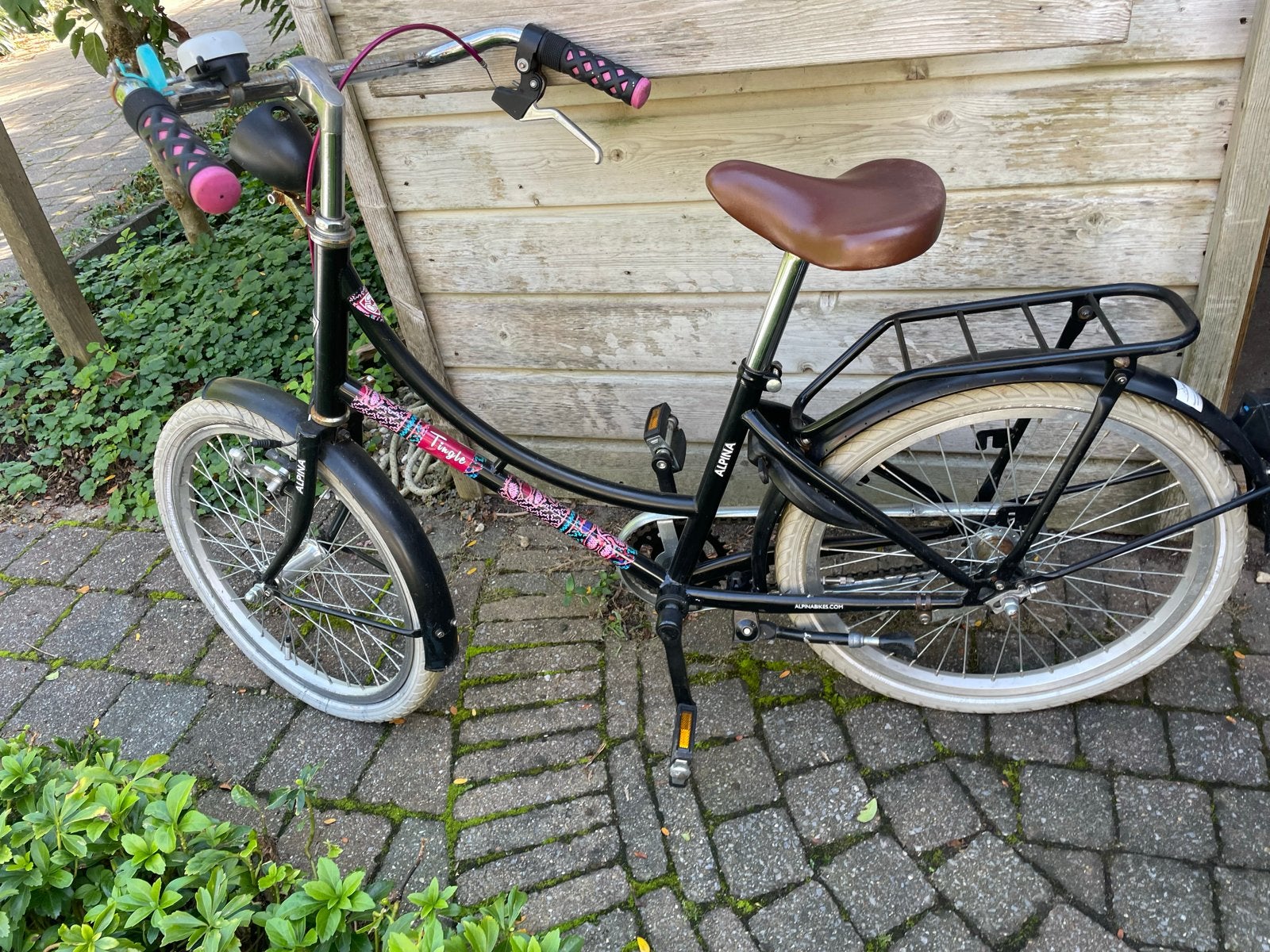 Alpina Tingle kinderfiets 20 inch - Zwart/Roze, Ophalen, Terugtraprem, Gebruikt, Handrem
