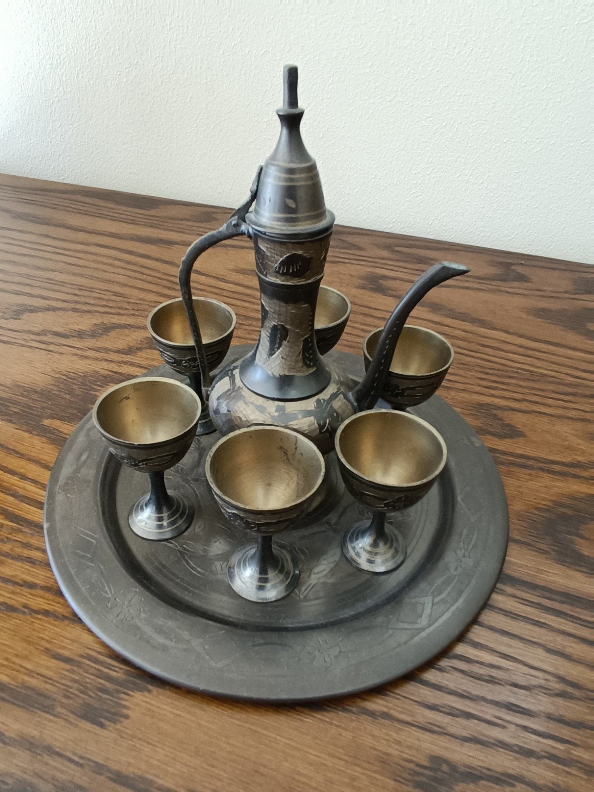 Vintage Arabische theeset met dienblad en 6 kopjes, Ophalen