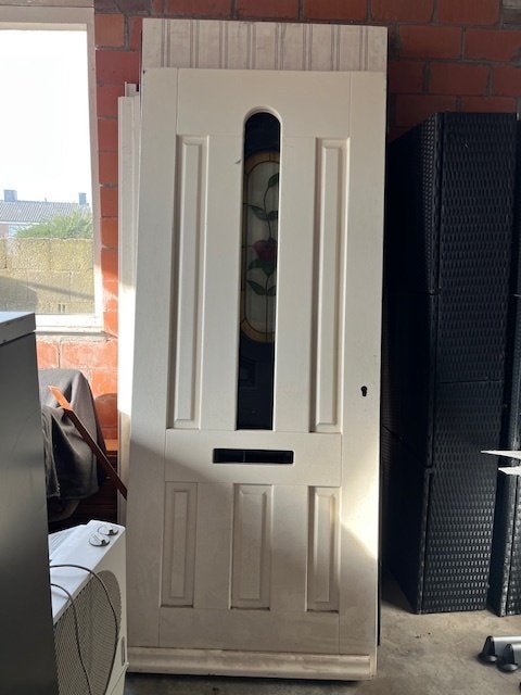 Witte hardhouten voordeur, Doe-het-zelf en Verbouw, Ophalen, 80 tot 100 cm, Nieuw, Buitendeur