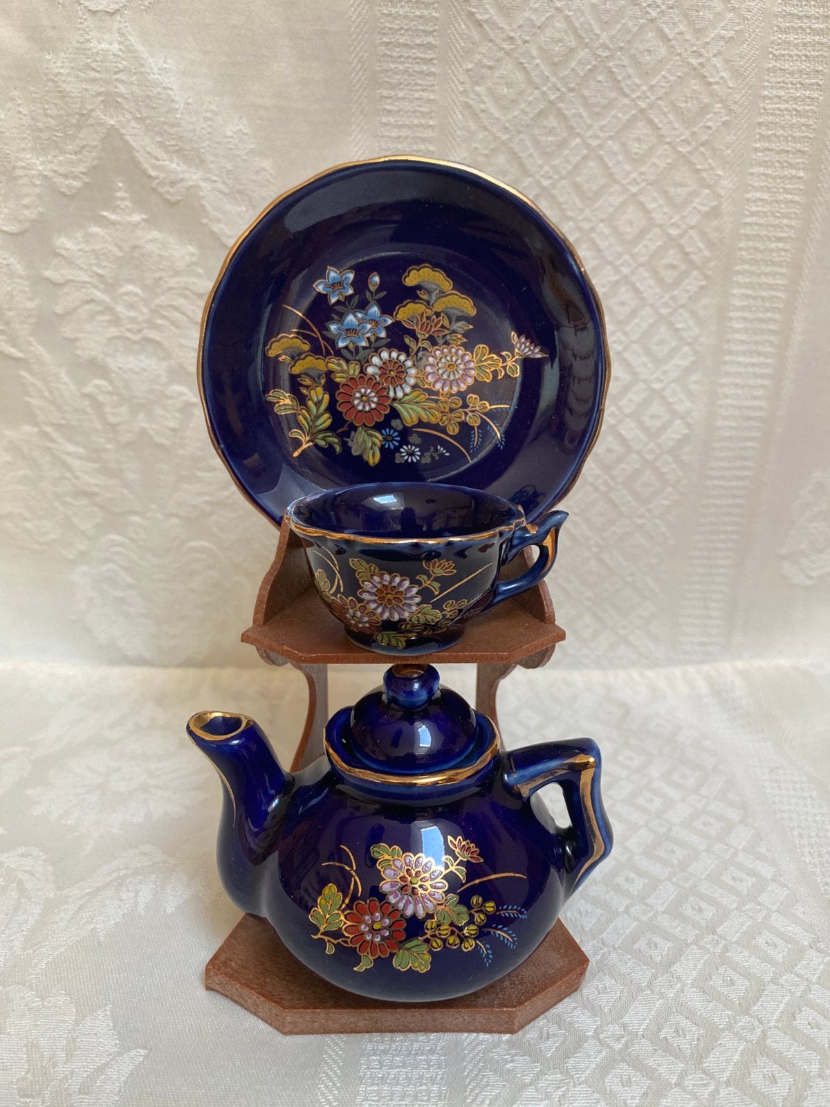 Charmant Cobalt blauw serviesje op standaard, Ophalen of Verzenden