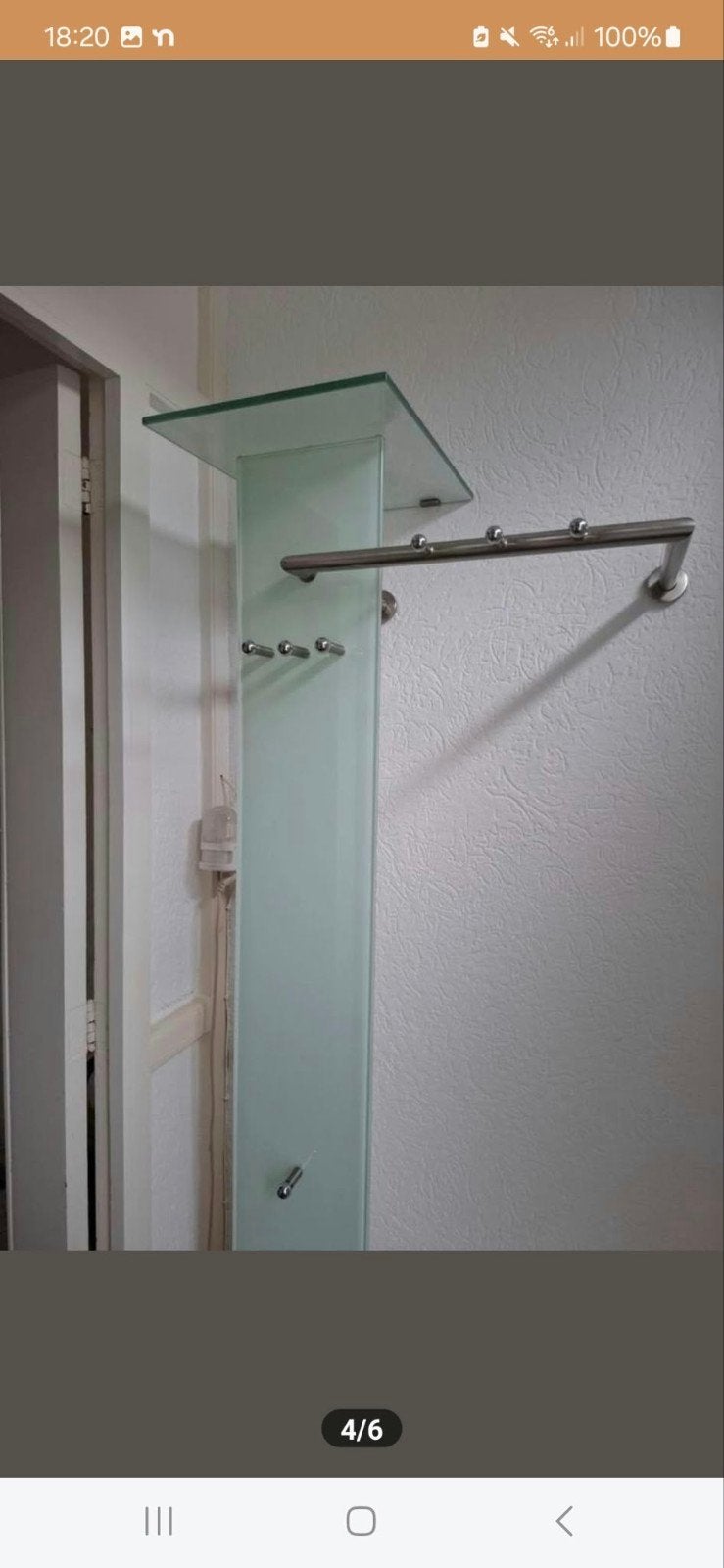 Mooie moderne glazen kapstok met RVS details, Huis en Inrichting, Ophalen, Gebruikt, Metaal, Wandkapstok