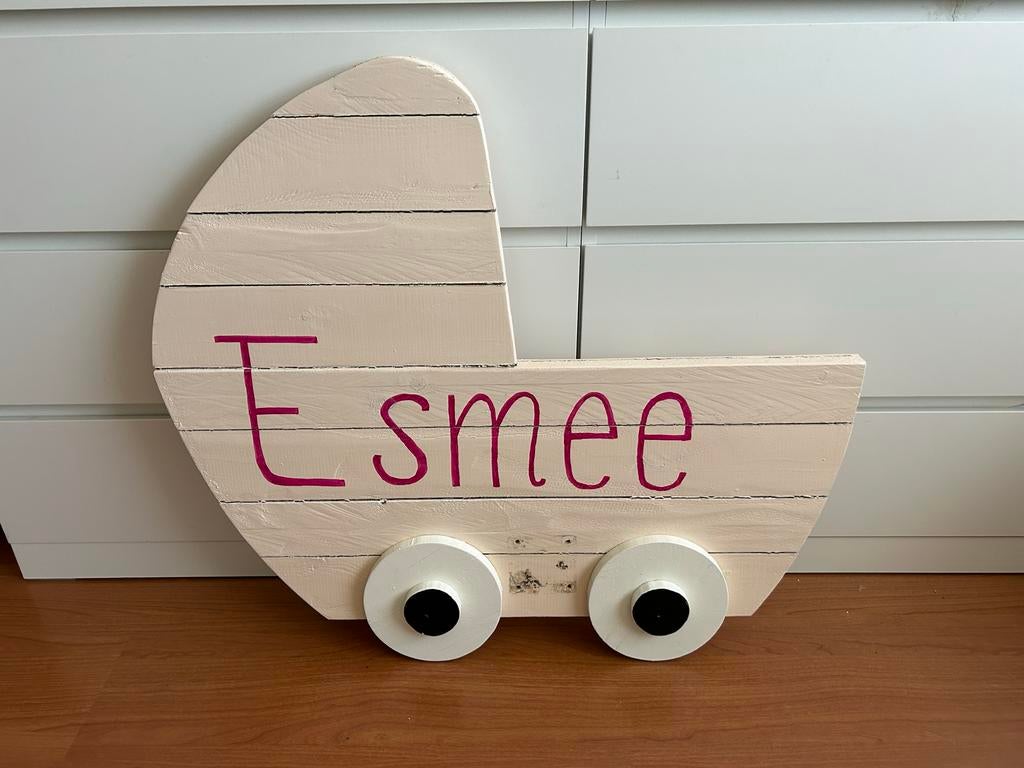 Geboortebord kinderwagen - overschilderbaar, zelf gemaakt, Kinderen en Baby's, Kraamcadeaus en Geboorteborden, Gebruikt, Geboortebord