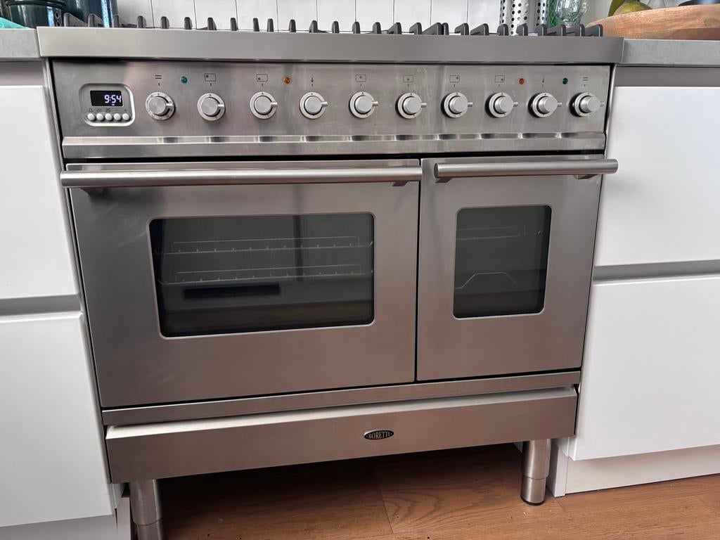 6-pits Boretti gasfornuis 90 cm, 2 ovens, Ophalen, Gebruikt, 60 cm of meer, Gas