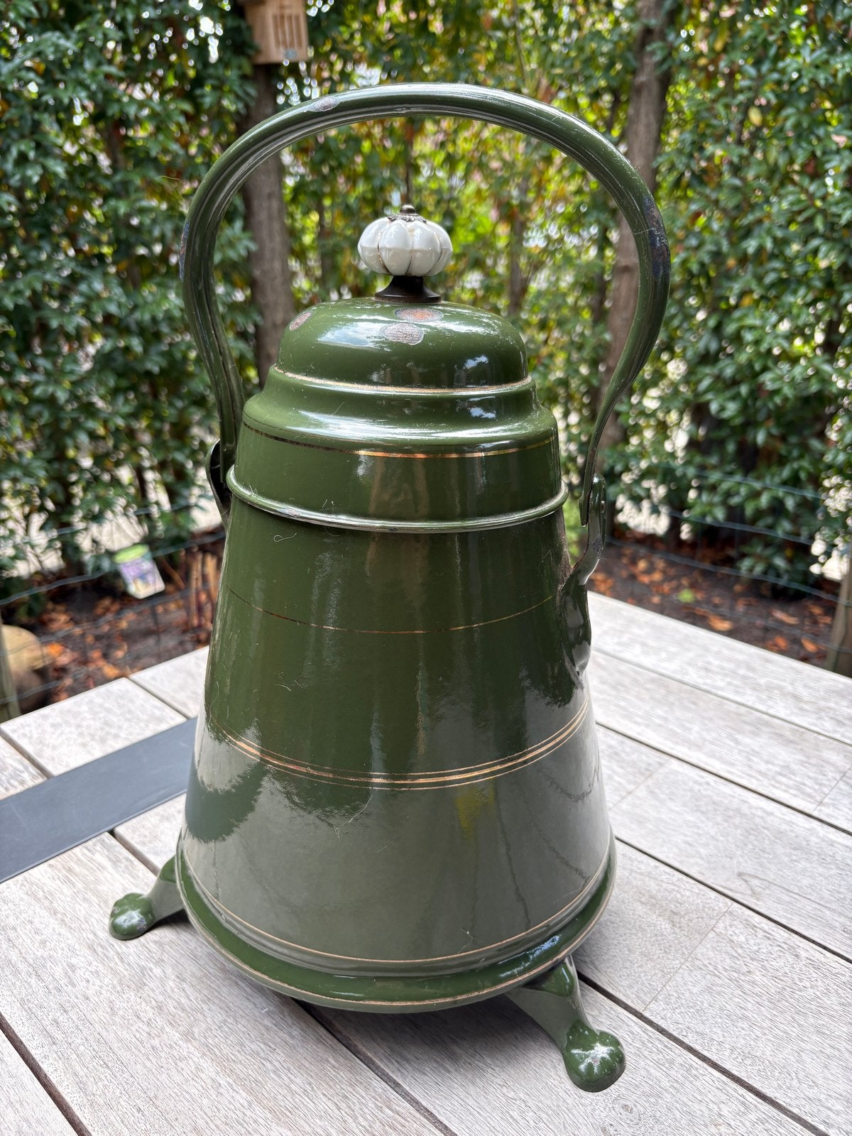 Antieke groen geëmailleerde kolenkit/haardkit 42 cm, Antiek en Kunst, Ophalen of Verzenden
