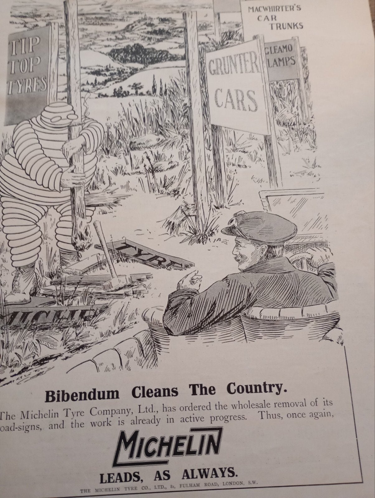 Vintage Michelin 1913 A5 Advertentie, Ophalen of Verzenden, Gebruikt, Reclamebord