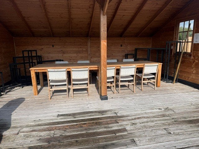 Teak tuintafel 400cm + teak stoelen showmodel, Ophalen, Zo goed als nieuw, Rechthoekig, Teakhout