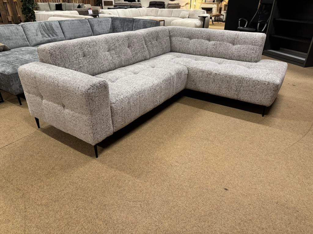 Hoekbank 255x195 Beige/Zwart Direct leverbaar E-7343, Huis en Inrichting, Banken | Bankstellen, Ophalen, 250 tot 300 cm, Hoekbank