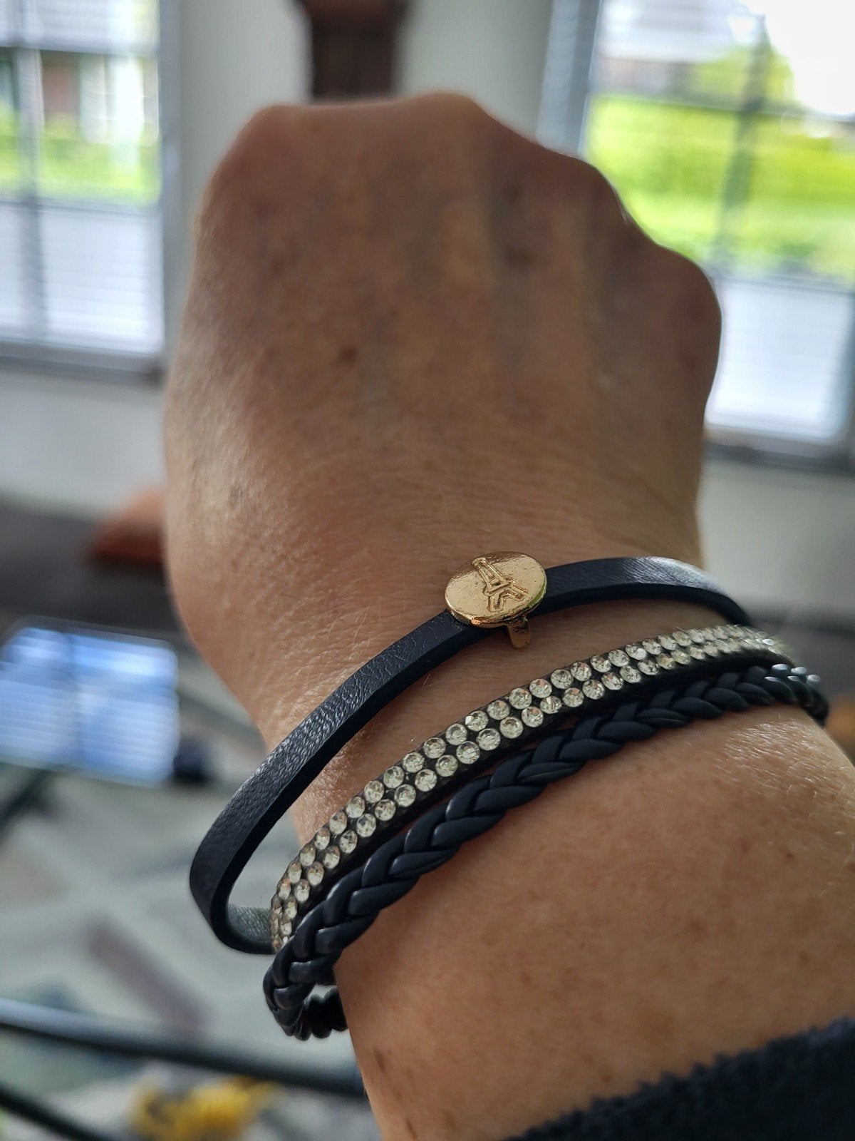 Drie-delige Armband met Strass en Eiffeltoren Bedel, Overige materialen, Blauw, Met bedels of kralen, Ophalen of Verzenden