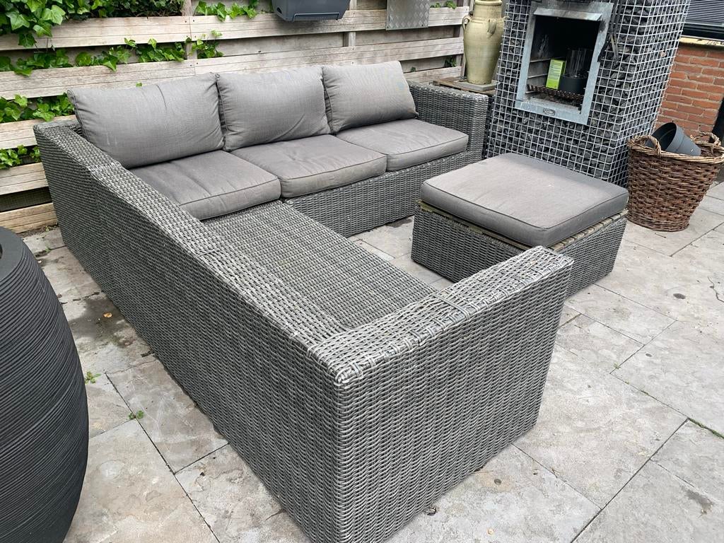 lounge set wicker 2.40x2.40m met stoel, tafel en afdekzeil, Ophalen, Gebruikt, Loungeset, Wicker