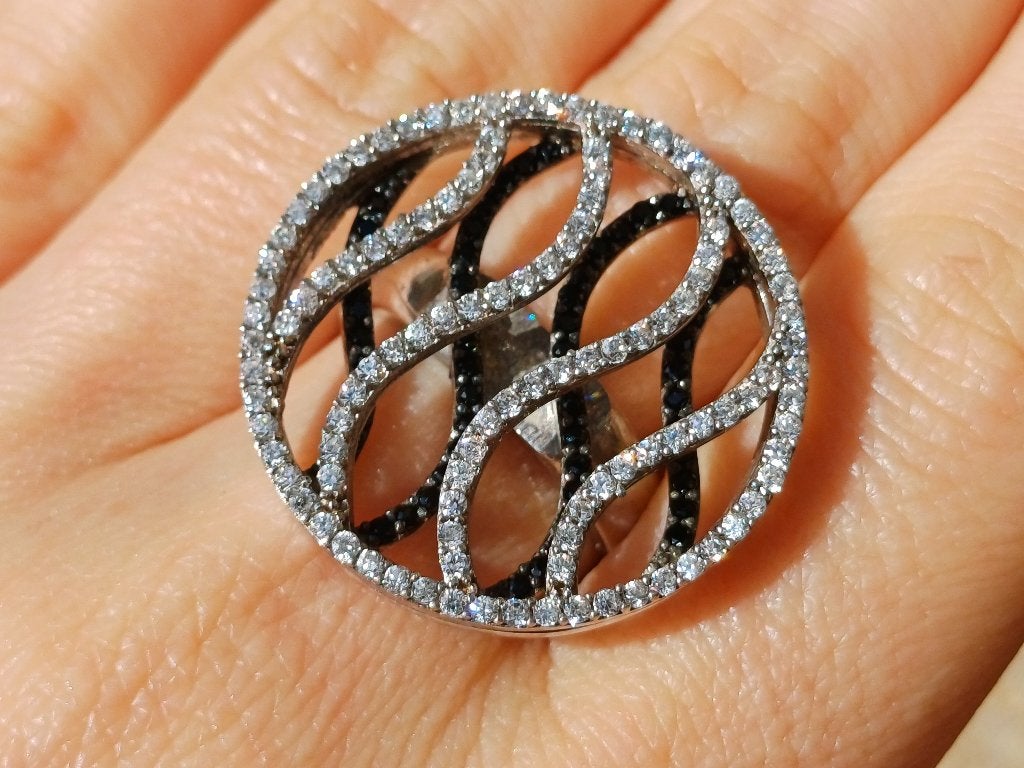 Vanoli 925 zilveren ring zwarte witte topaas maat 18,25, Daiva1973@hotmail.com, 18 tot 19, Vanoli, Overige kleuren