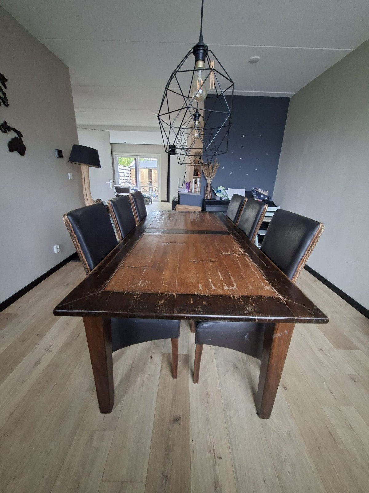 Robuuste eettafel met 6 stoelen, Huis en Inrichting, Tafels | Eettafels, Ophalen, Gebruikt, Overige materialen, Rustiek, Robuust