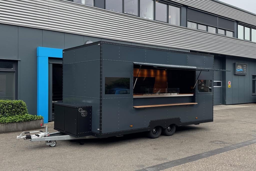 Verkoopwagen tandemasser voor patat, snacks, broodjes enz., Ophalen