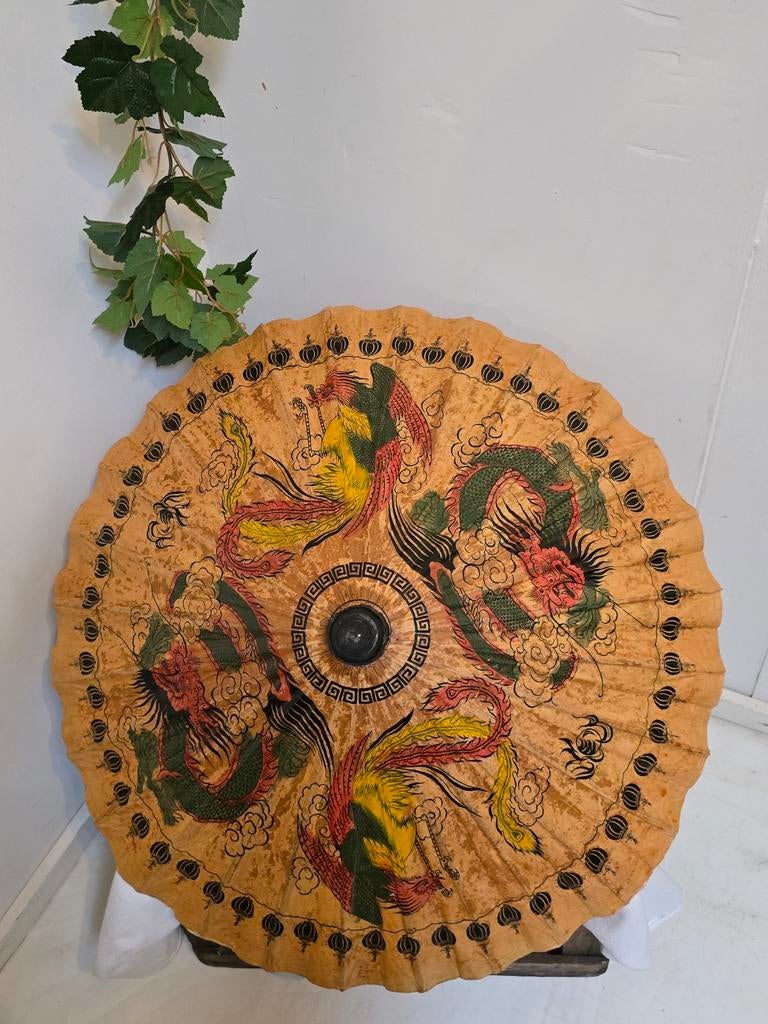 Parasol antieke papieren parasol met tekening circa 1920, Tuin en Terras, Parasols, Ophalen