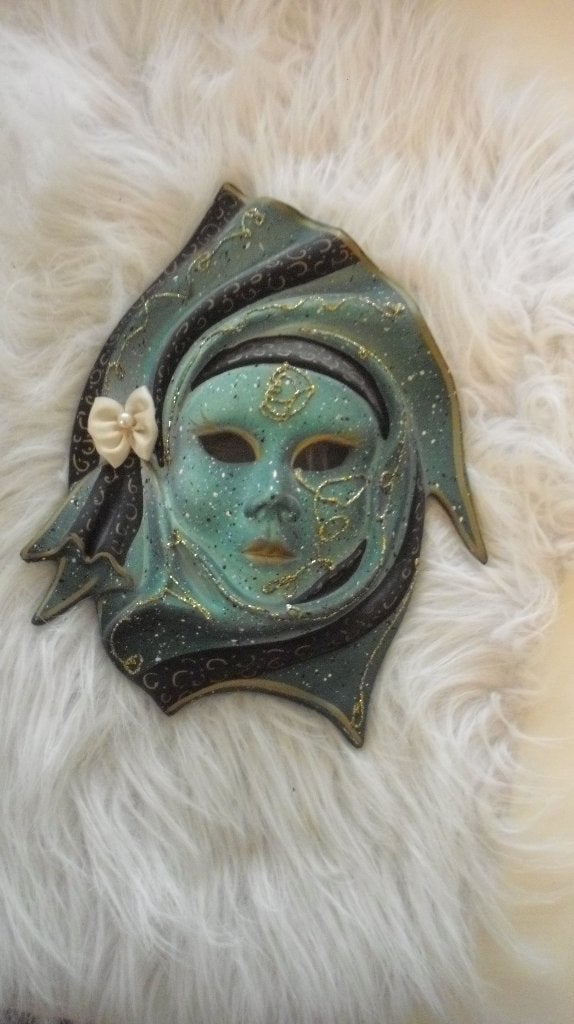 Groen glitter-Wandmasker, Huis en Inrichting, Groen, 26 cm, Steen/keramiek, Ophalen of Verzenden