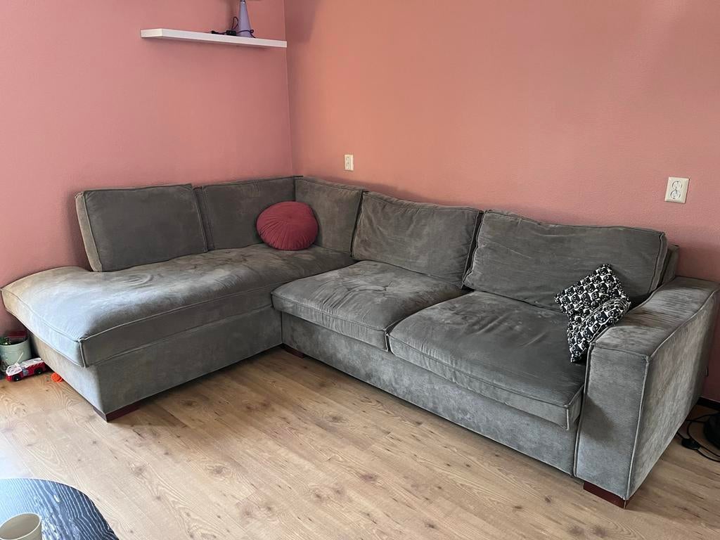 Woood hoekbank Thomas grijze ribstof  - comfortabel en ruim, Huis en Inrichting, Banken | Bankstellen, Ophalen, 250 tot 300 cm