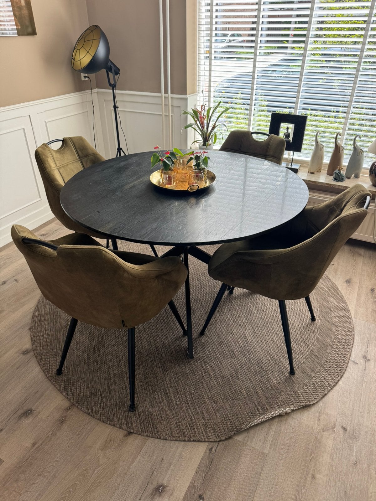Tafel van marmer met 4 stoelen en kleed, Ophalen, Rond, 100 tot 150 cm