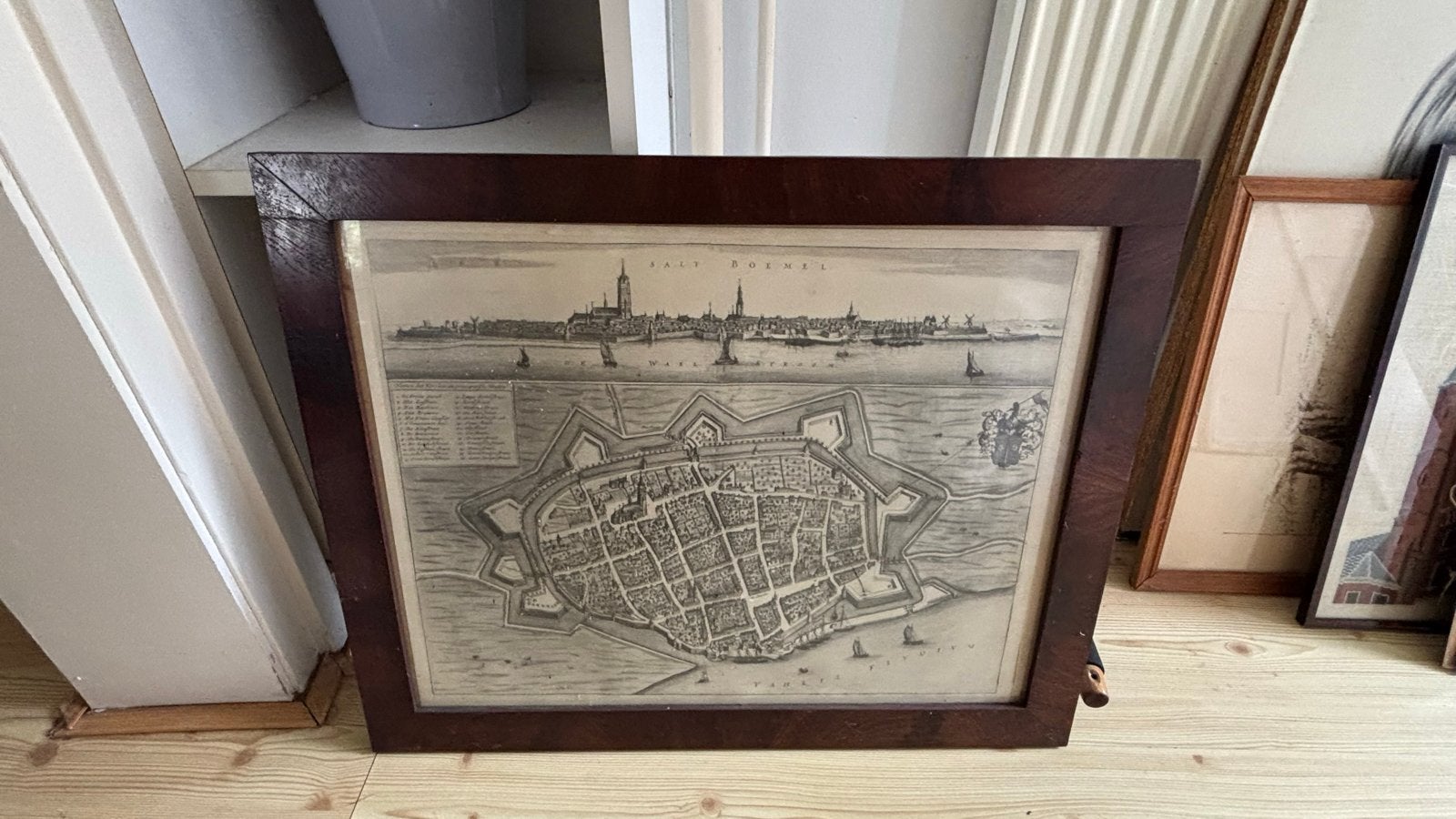 Originele historische kaart van Zaltbommel – Joan Blaeu, Ophalen, Ingelijst, Stadsgezicht, Gravure