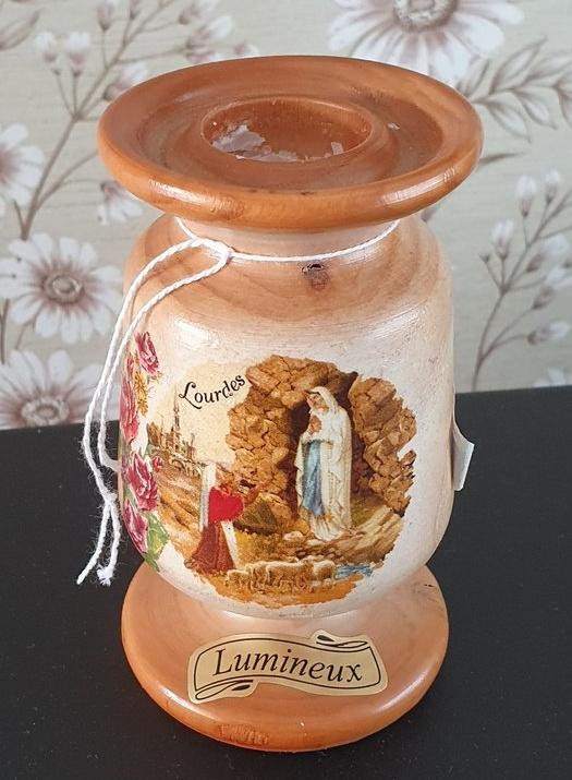 1406 vintage lourdes houten kandelaar heilige bernadette, Ophalen of Verzenden