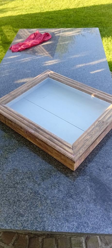 Antiek vintage retro Eikenhouten etalage kastje, Ophalen, Rechthoekig, 50 tot 75 cm, Minder dan 100 cm