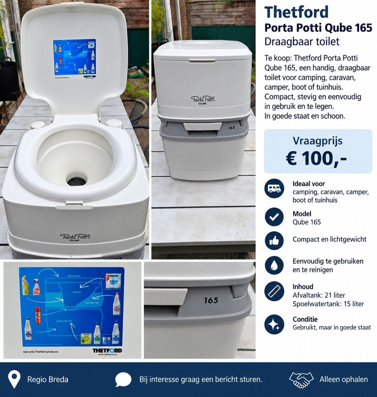 Thetford Porta Potti Qube 165 Draagbaar Toilet, Ophalen, Gebruikt