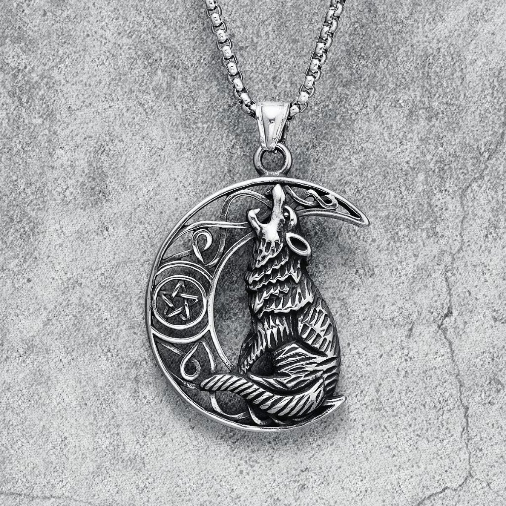 Roestvrij Stalen Wolf Met Maan Ketting Voor Heren en Dames, Verzenden, Nieuw, Zilver, Overige materialen