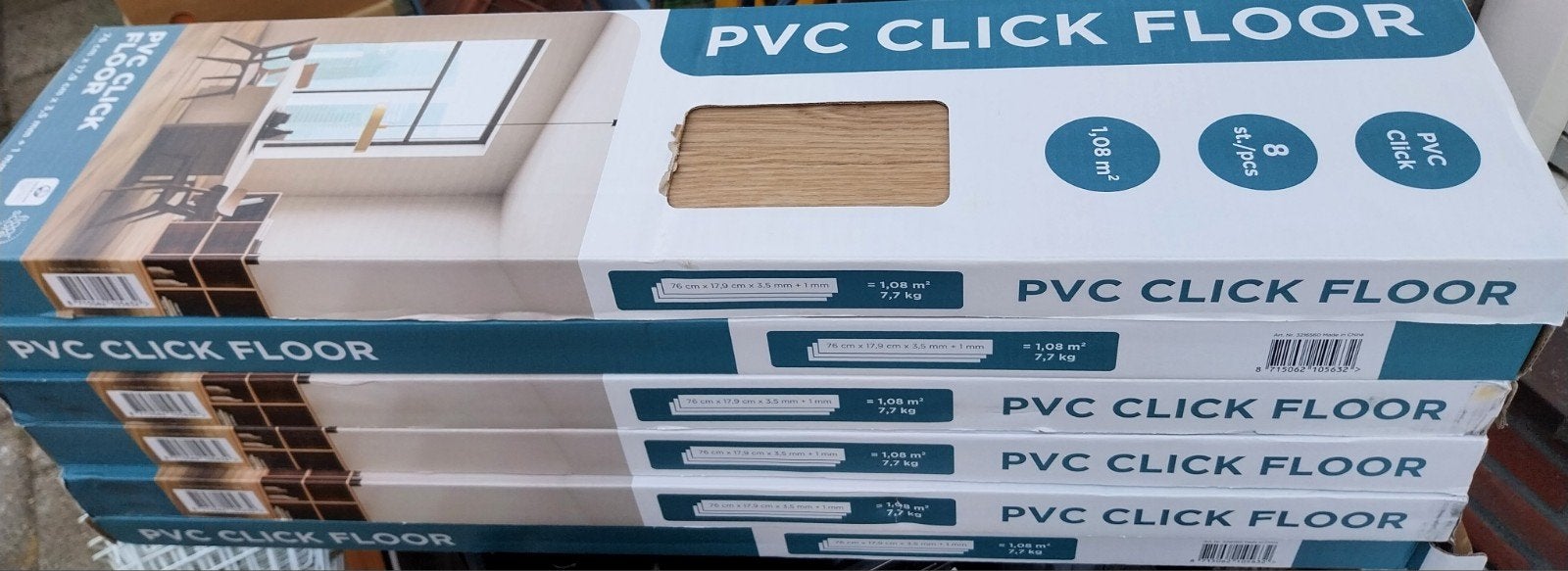 PVC Click Vloer - 6.48 m² - Nieuw in doos, Huis en Inrichting, Stoffering | Vloerbedekking, Ophalen, Bruin, Nieuw, 5 tot 10 m²