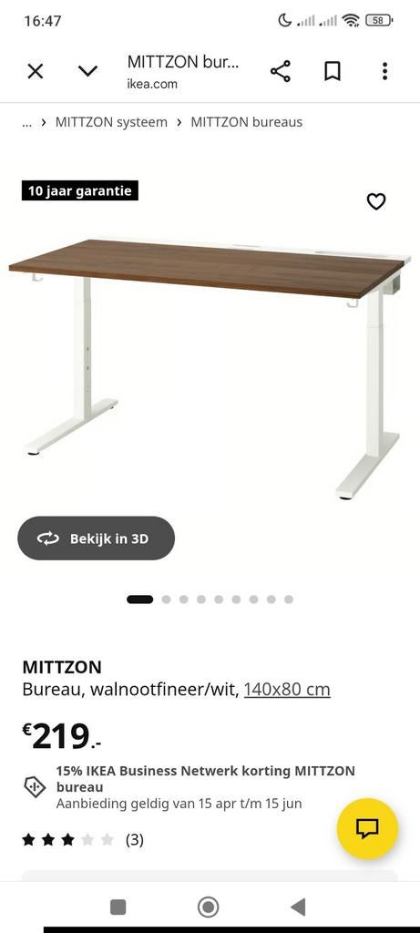 2x ikea mitzzon bureaus, Ophalen, Zo goed als nieuw, IKEA, 140 cm