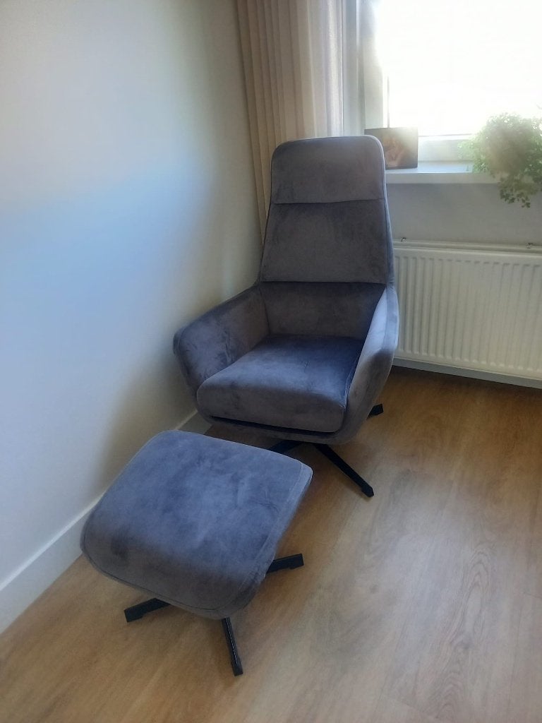 Relaxfauteuil met poef, Ophalen, Gebruikt, 75 tot 100 cm, Stof