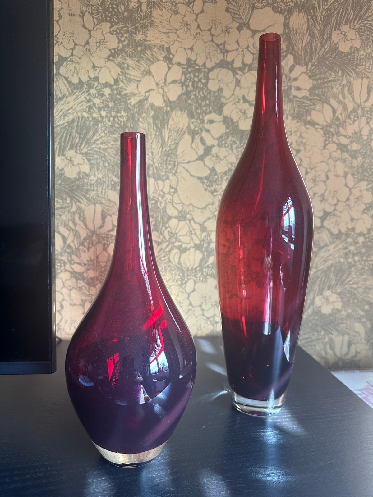 Set vazen vaas glas rood, Huis en Inrichting, Ophalen of Verzenden, Zo goed als nieuw, Rood, Glas