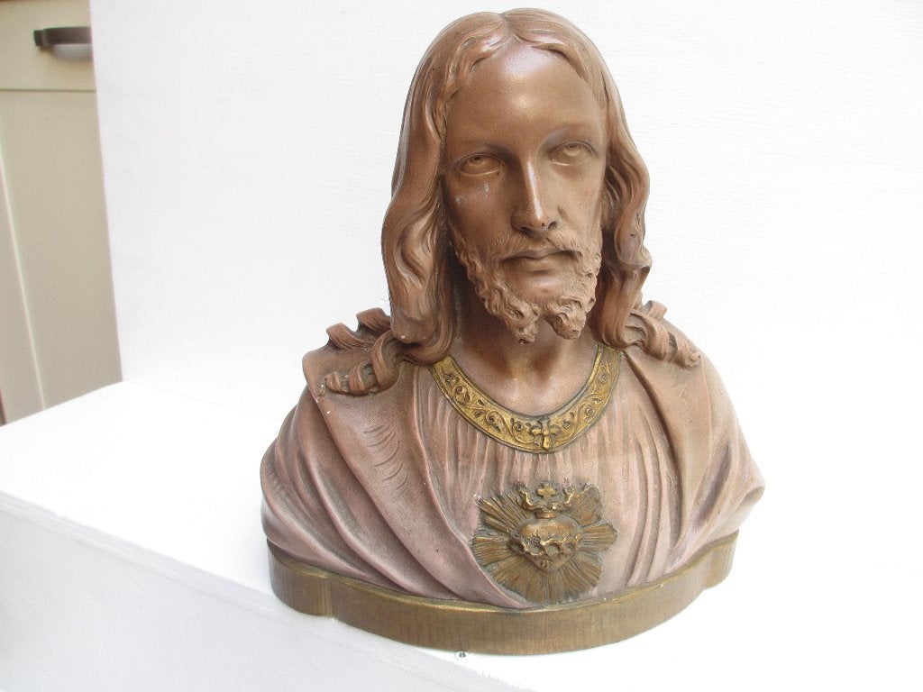 Antieke Buste Heilig Hart van Jezus gesigneerd Parentani, Antiek en Kunst, Ophalen of Verzenden