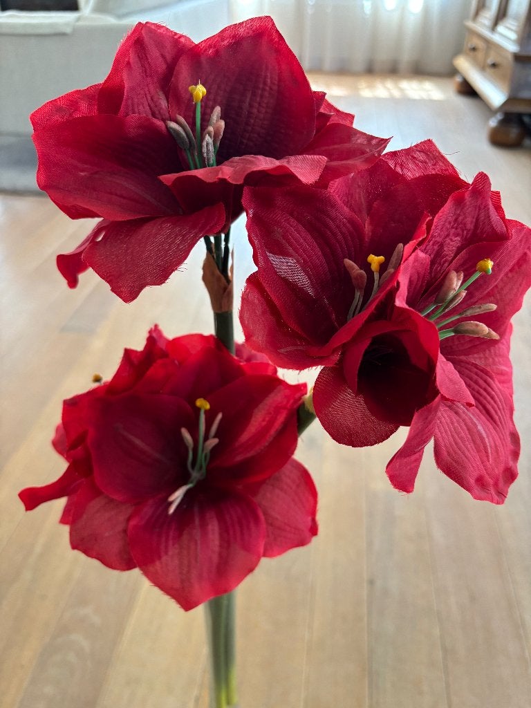 3 kunst amaryllis takken in hoge vaas, Ophalen of Verzenden, Zo goed als nieuw, Kunststof, Kunsttak