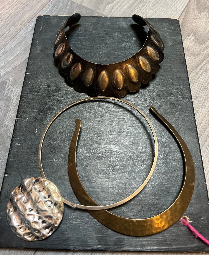 Vintage statement brutalisme choker ketting messing sterling, Ophalen of Verzenden, Zo goed als nieuw, Goud, Overige materialen