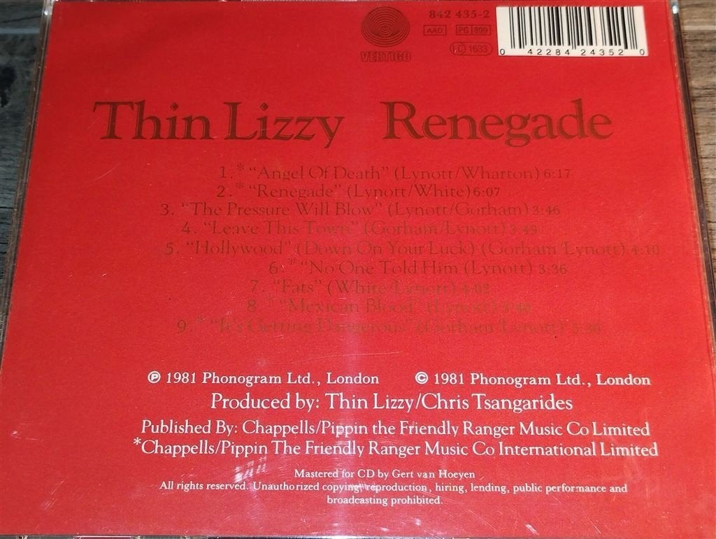 Thin Lizzy ‎- Renegade [1990], Cd's en Dvd's, Ophalen of Verzenden, Zo goed als nieuw