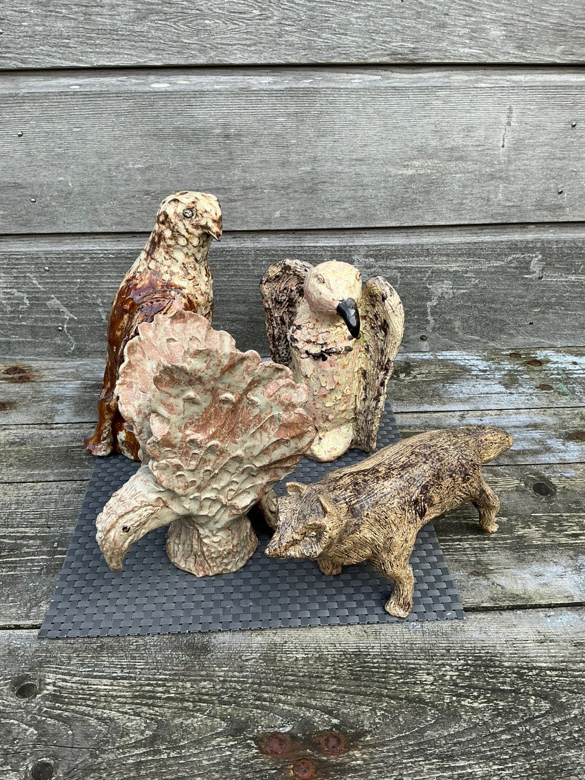 4 handgemaakte keramieken  (tuin) beeldjes samen voor €20, Ophalen of Verzenden, Zo goed als nieuw, Steen, Dierenbeeld