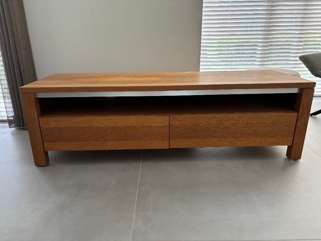 Blank eiken tv meubel, in zeer goede staat, Huis en Inrichting, Kasten | Televisiemeubels, Ophalen, Gebruikt, 150 tot 200 cm, Eikenhout