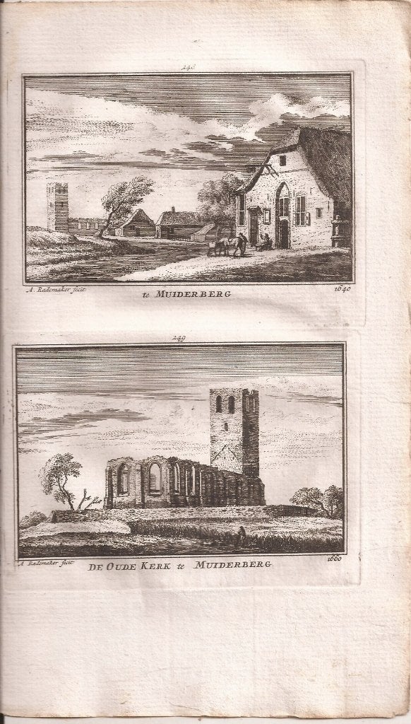 Te Muiderberg Oude Kerk Muiderberg Kopergravure Rademaker, Antiek en Kunst, Stadsgezicht, Ophalen of Verzenden, 13 cm, 11 cm