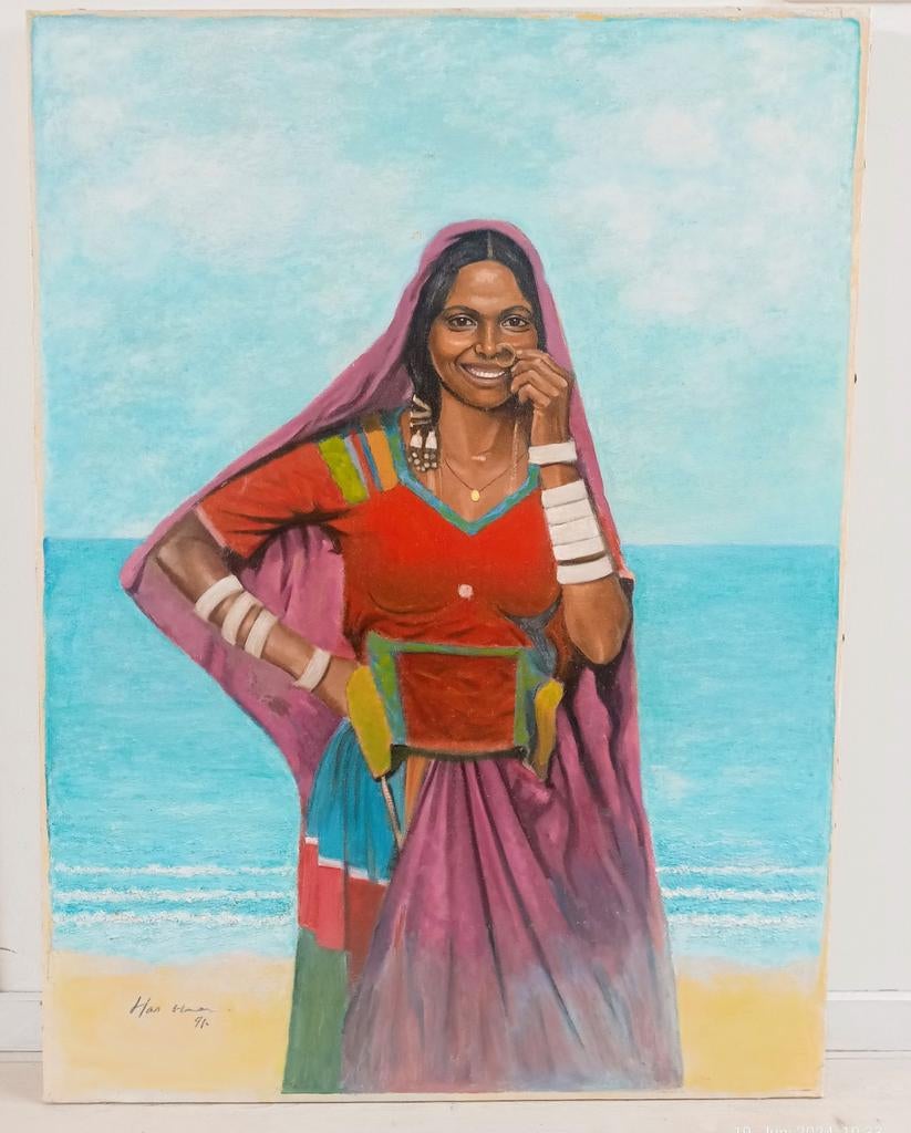 Schilderij Indiase vrouw Indië Goa Portret, Ophalen of Verzenden