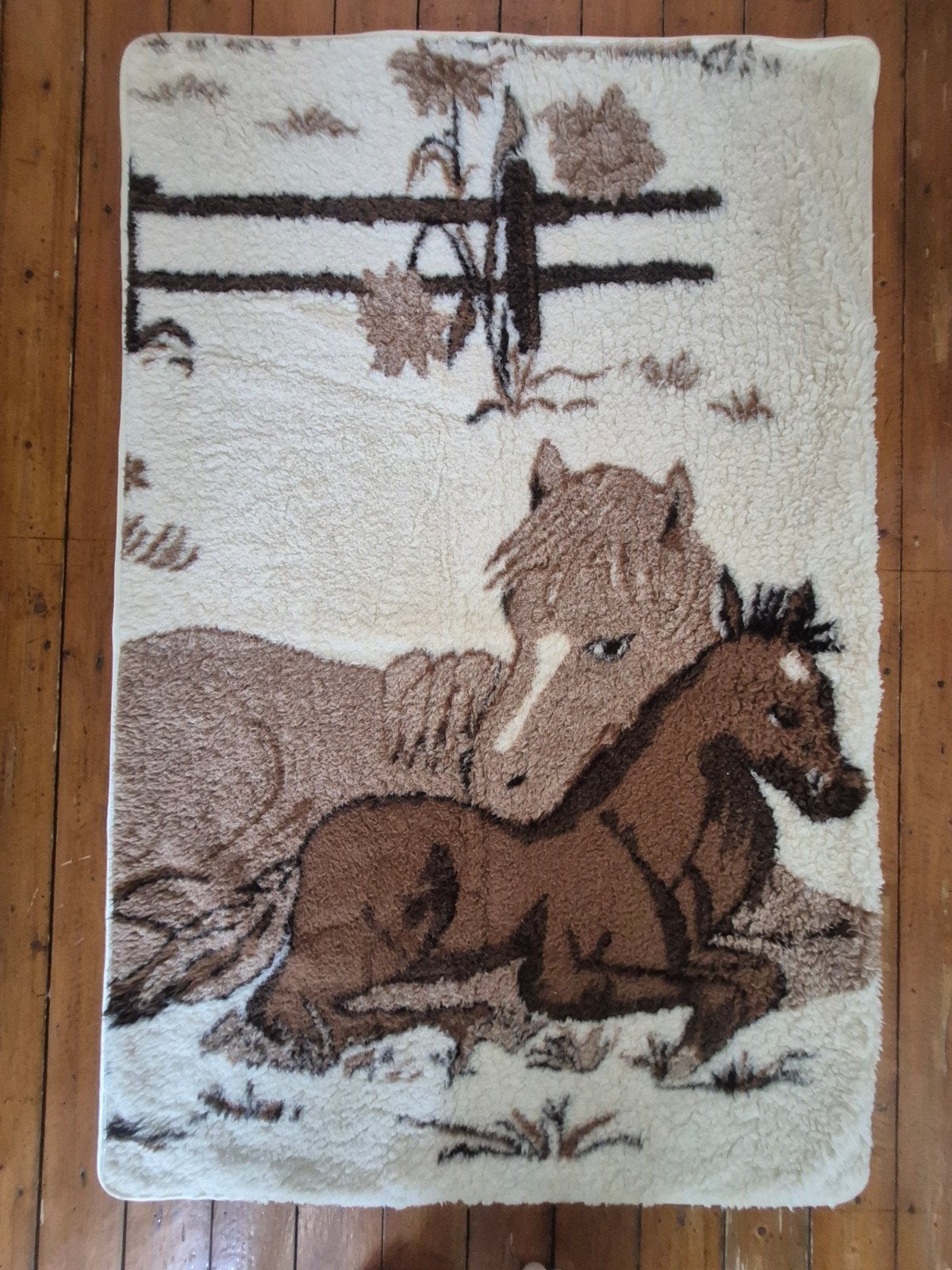 Vintage Duits Merinowollen Deken (Vithermo) 145x94 cm, Woondeken, 92 cm, Beige, Ophalen of Verzenden