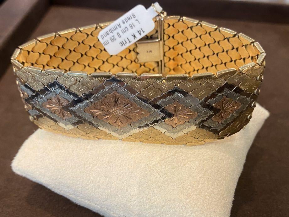 Prachtige Tricolor Gouden Vintage Armband 14 KRT, Ophalen of Verzenden, Zo goed als nieuw, Goud, Goud
