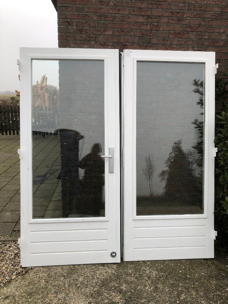 |Hardhouten dubbele deuren| dubbelglas| 211,5X 187.5|, Ophalen, Gebruikt, 120 cm of meer, Buitendeur