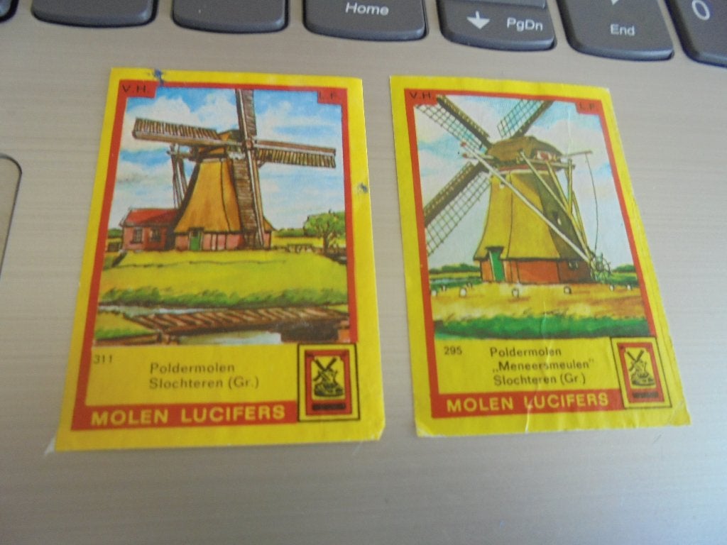 2 oude lucifermerken Poldermolen in SLOCHTEREN Groningen, Verzamelen, Rookartikelen, Aanstekers en Luciferdoosjes, Zo goed als nieuw