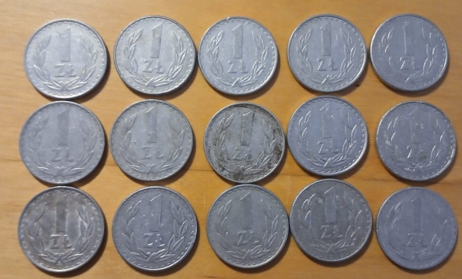 Set van 15 Poolse munten van 1 złoty-Volksrepubliek Polen, Ophalen of Verzenden, Polen, Setje