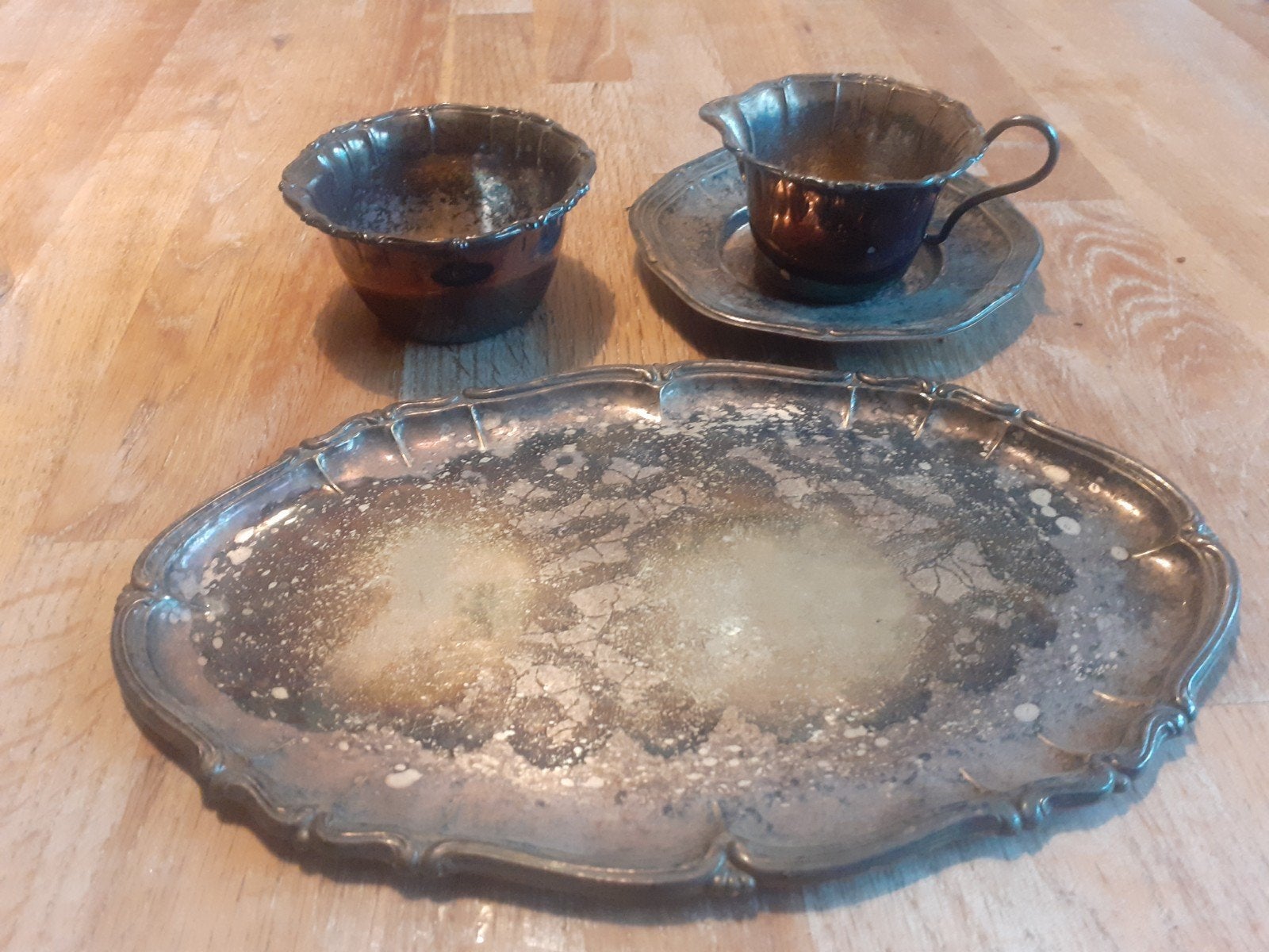 antieke zilveren dienblad, schaaltje en kop en schotel, Antiek en Kunst, Ophalen