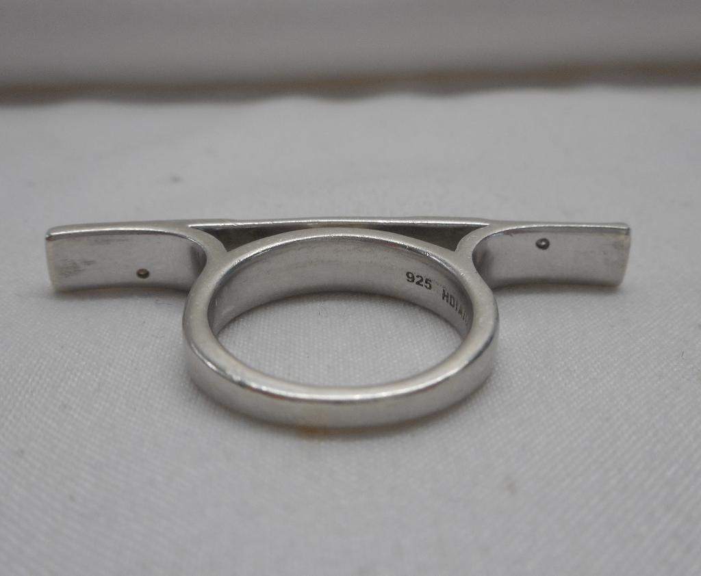 Zilveren modernist ring met 4 echte diamantjes nr.026, Verzenden, Zo goed als nieuw, 17 tot 18, Met edelsteen